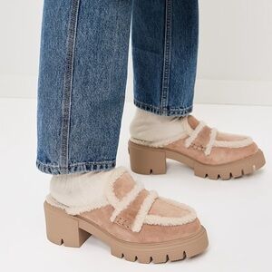 NWOB Stuart Weitzman Lennox Genuine Shearling + Suede Mule - Size 11